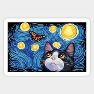 The Starry Night Cat Art Sticker